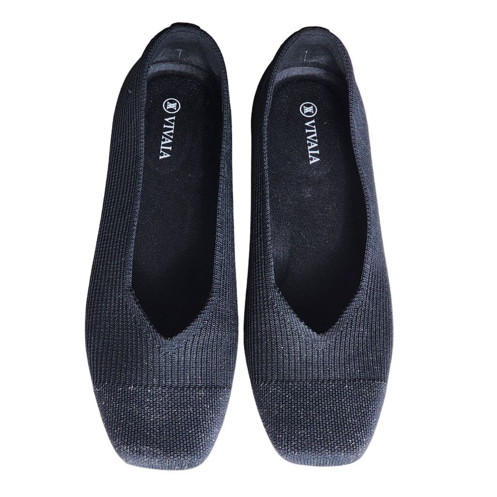 VIVAIA Margot 2.0 Black Knit V-Cut Square Toe Ballet Flats Sparkle Size 40.5 10